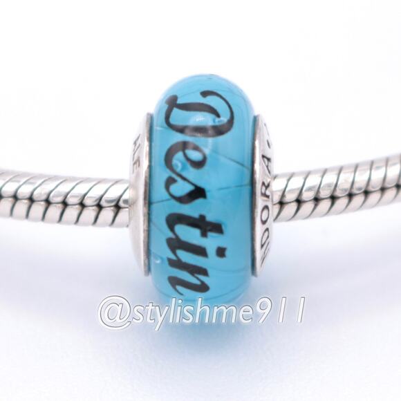 Authentic Pandora "Destin" Turquoise Murano Glass Charm - 790924 - Picture 1 of 11